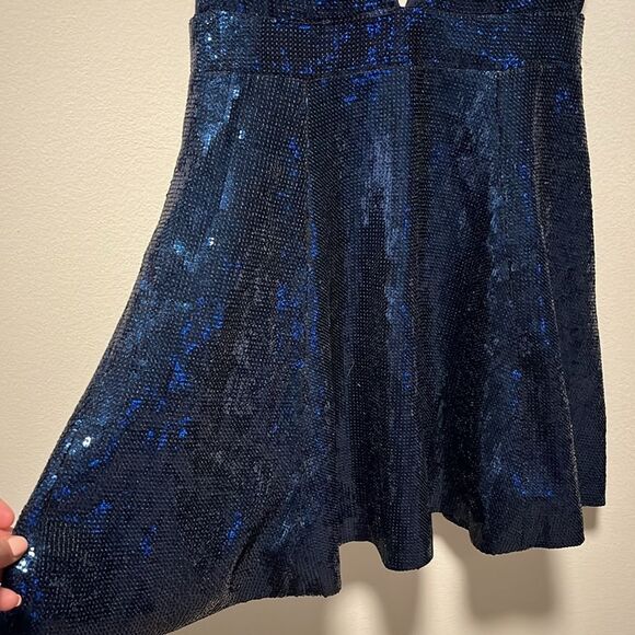 NBD Starry Nights Navy Midnight Sequin Deep V Dress Mini Dress, Size S - Picture 4 of 12